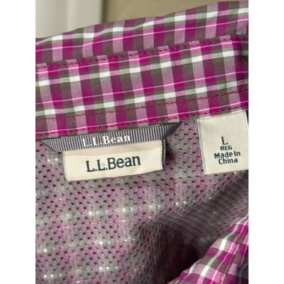 L.L. Bean Button Up Shirt Women’s Large Plaid Zip Pocket Vent Fishing/Hiking - Picture 7 of 9